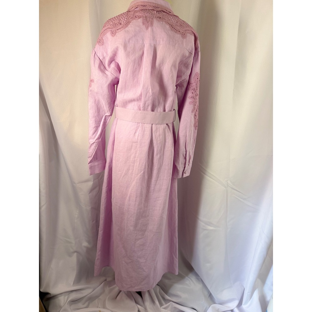 Dream Catcher Lilac Pink Ramie Crochet Lace Belted Shirtdress NWT Size M - Picture 6 of 16